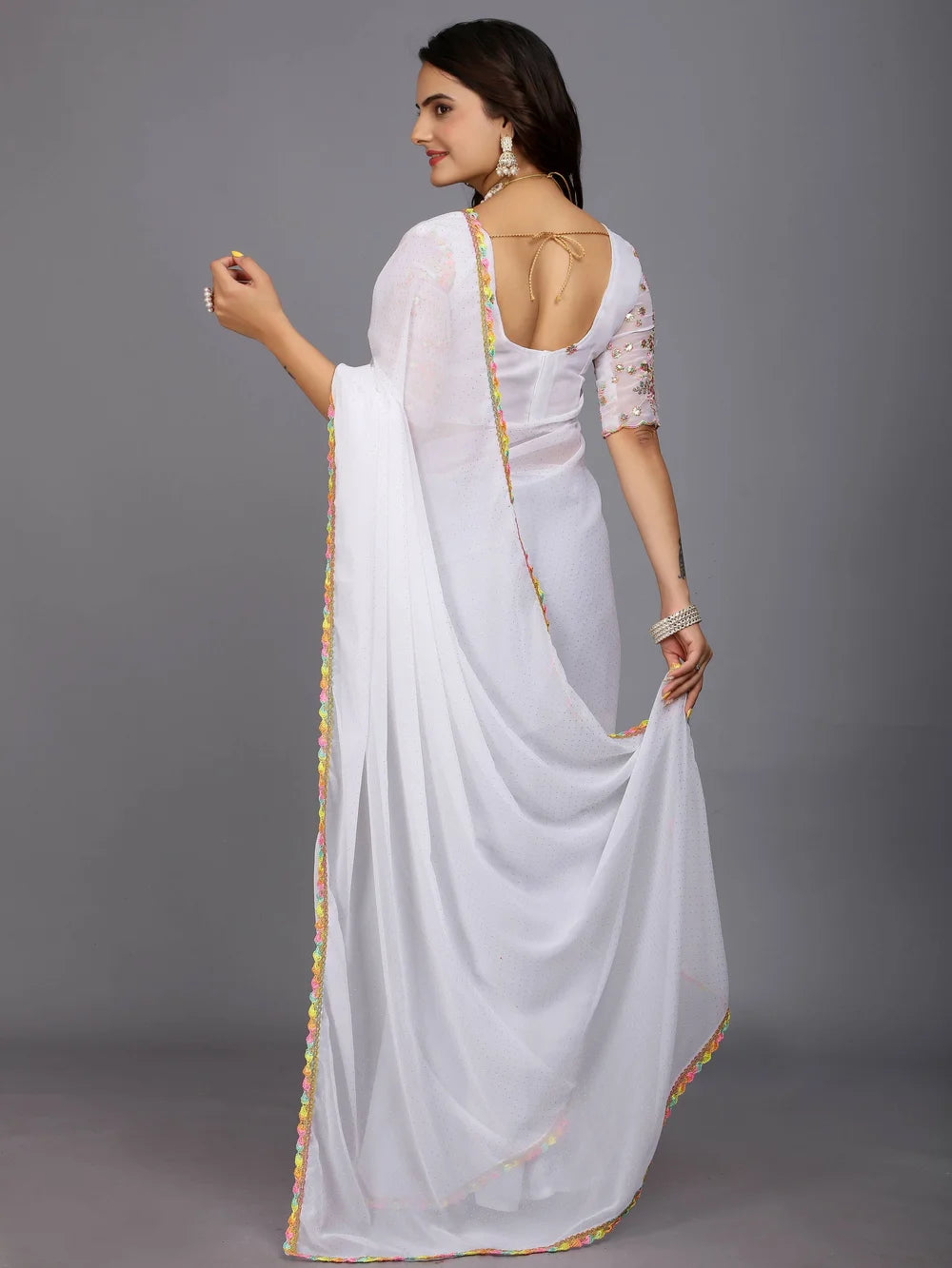 White Plain Georgette Bollywood Saree
