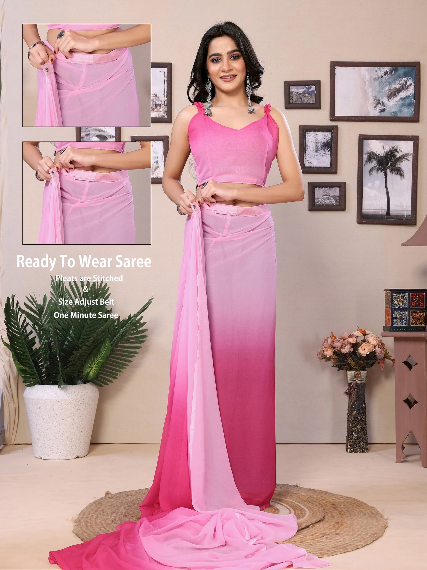 Bollywood Style Multicolor Pre Draped Saree - Rheycart