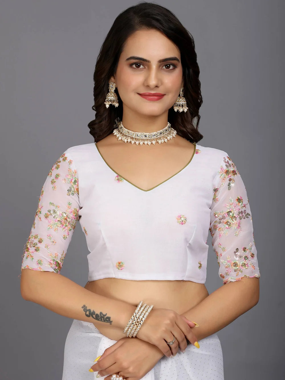 White Plain Georgette Bollywood Saree