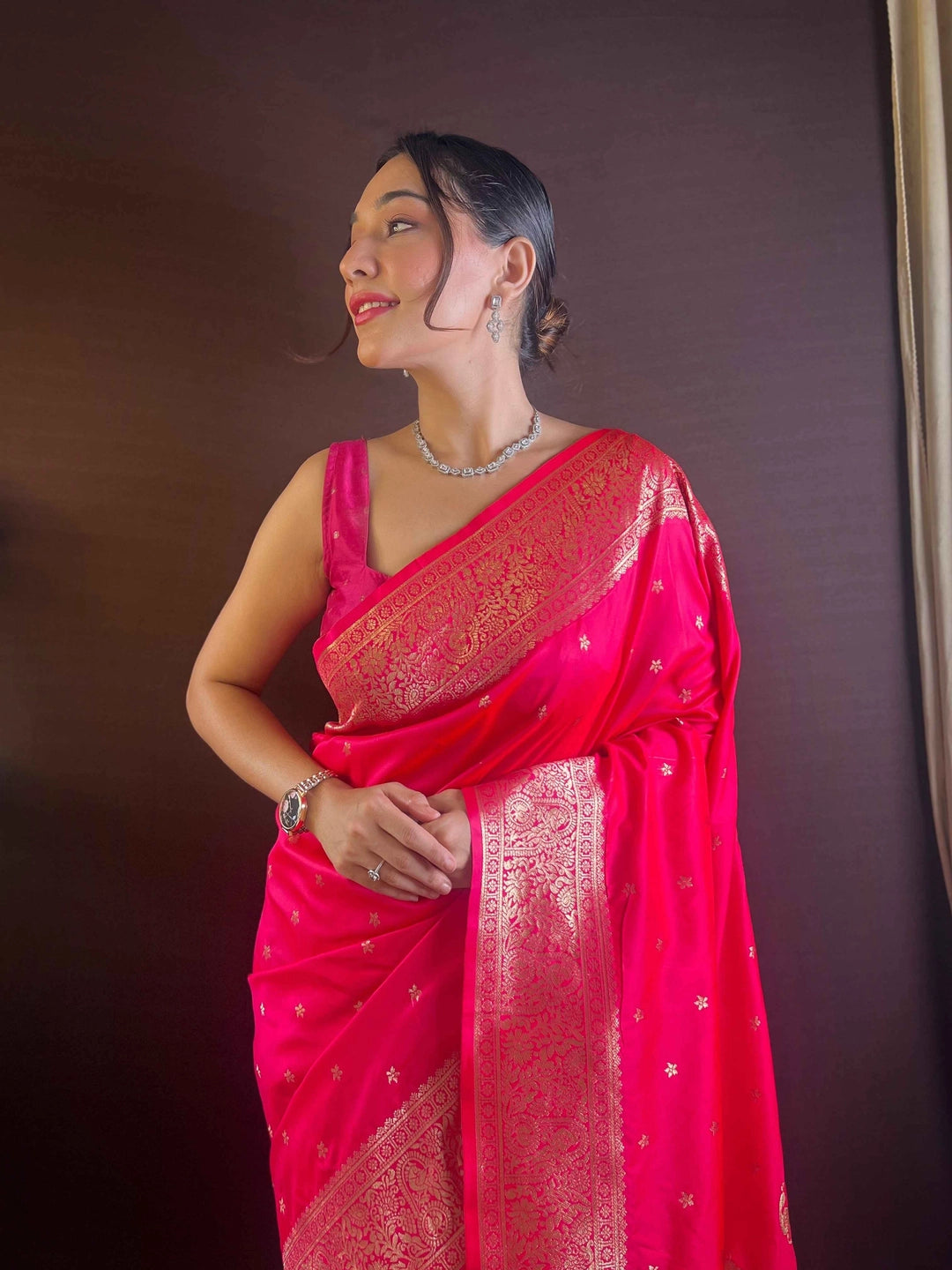 Elegant Woven Silk Rani Saree For Festive Wear - Rheycart