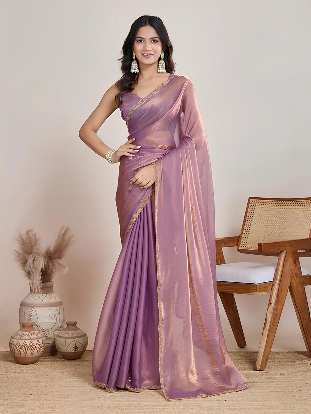 Lavender Fendi Soft Chiffon Saree For Cocktail Party