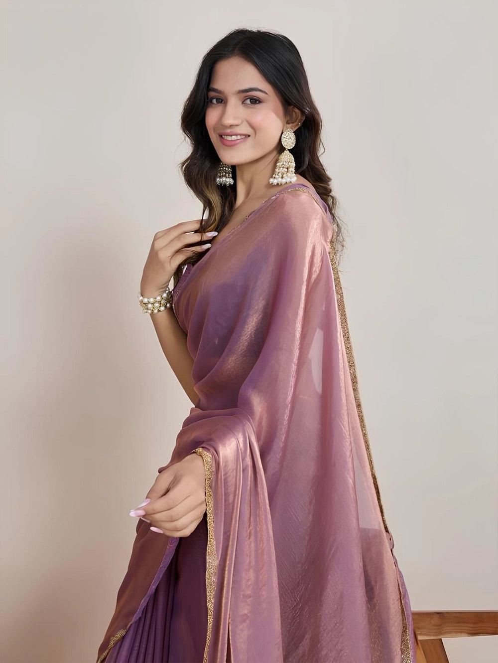 Lavender Fendi Soft Chiffon Saree For Cocktail Party