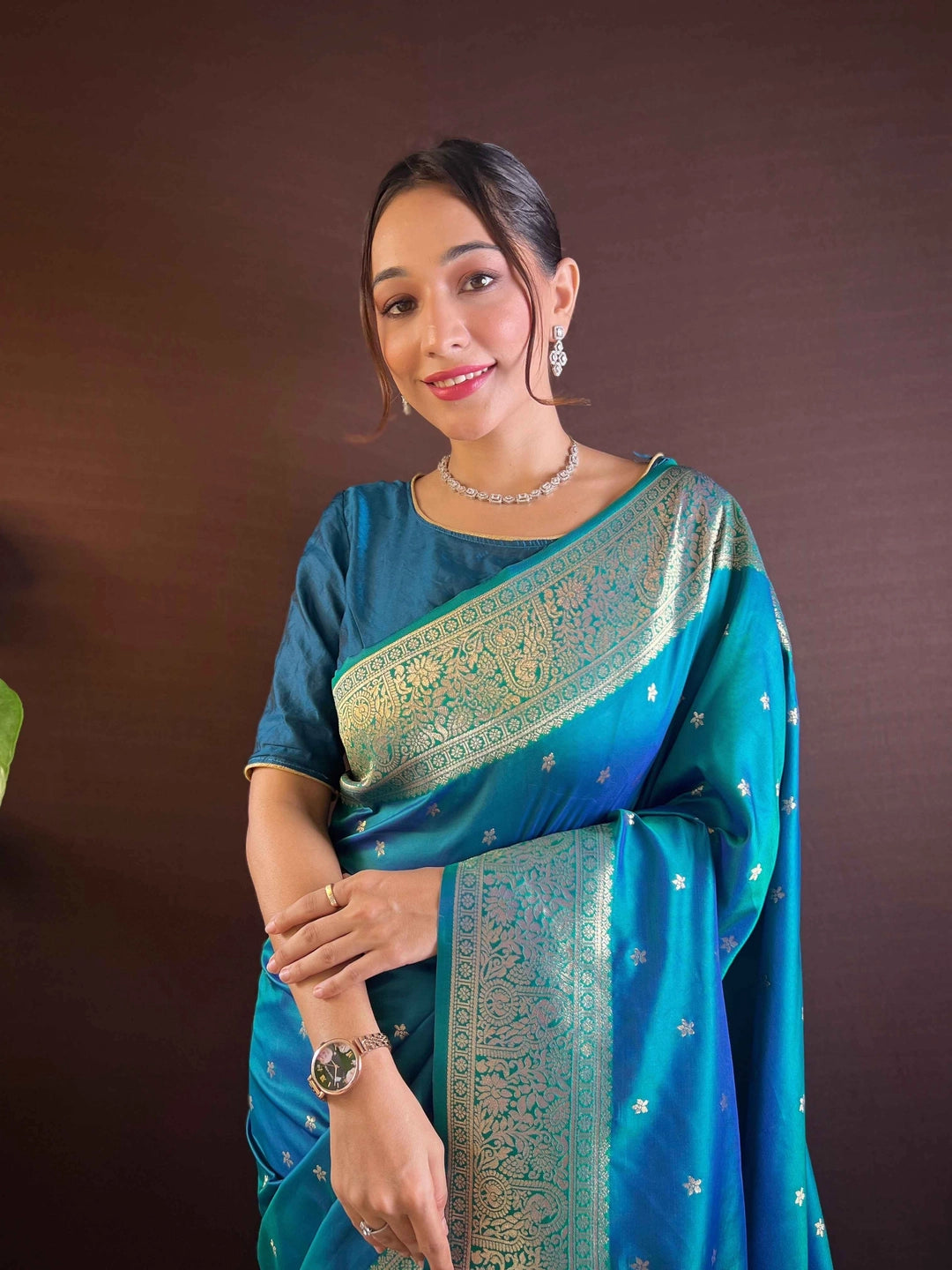 Paithani Silk Teal Blue Woven Saree - Rheycart