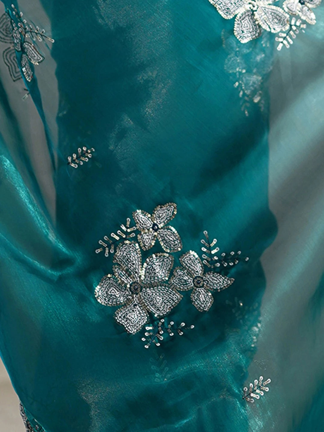 Dark Green Jimmy Choo Bollywood Style Chiffon Saree - Rheycart