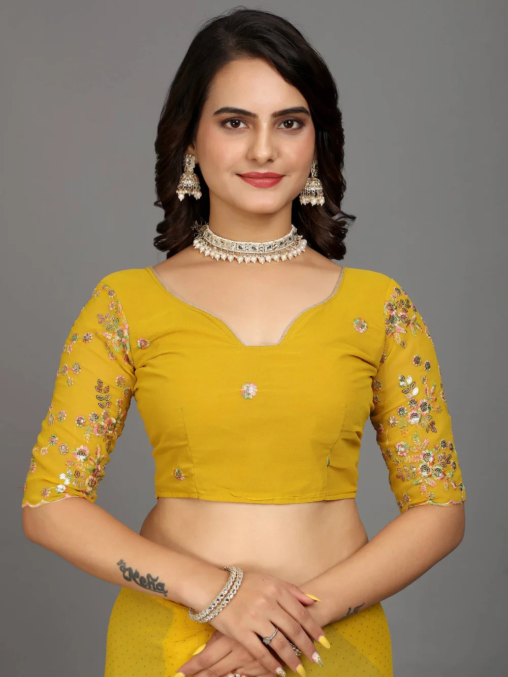 Yellow Plain Georgette Bollywood Saree For Women