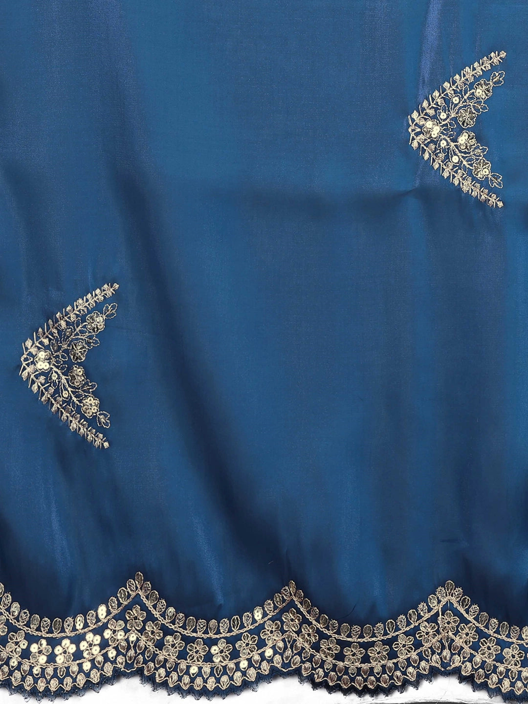 Royal Blue Chiffon Saree With Embroidery Work - Rheycart