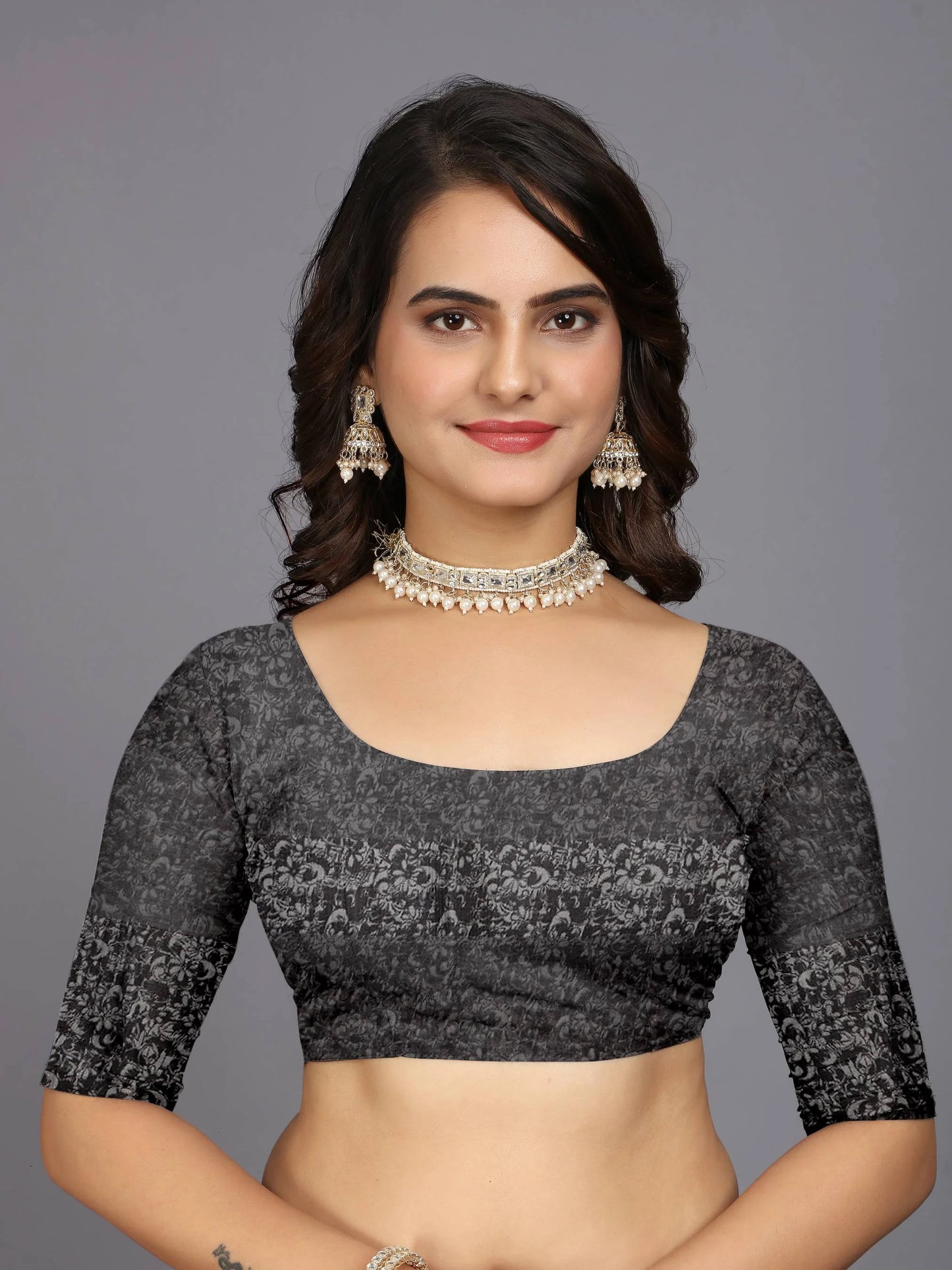 Black Ethnic Motifs Printed Chiffon Saree