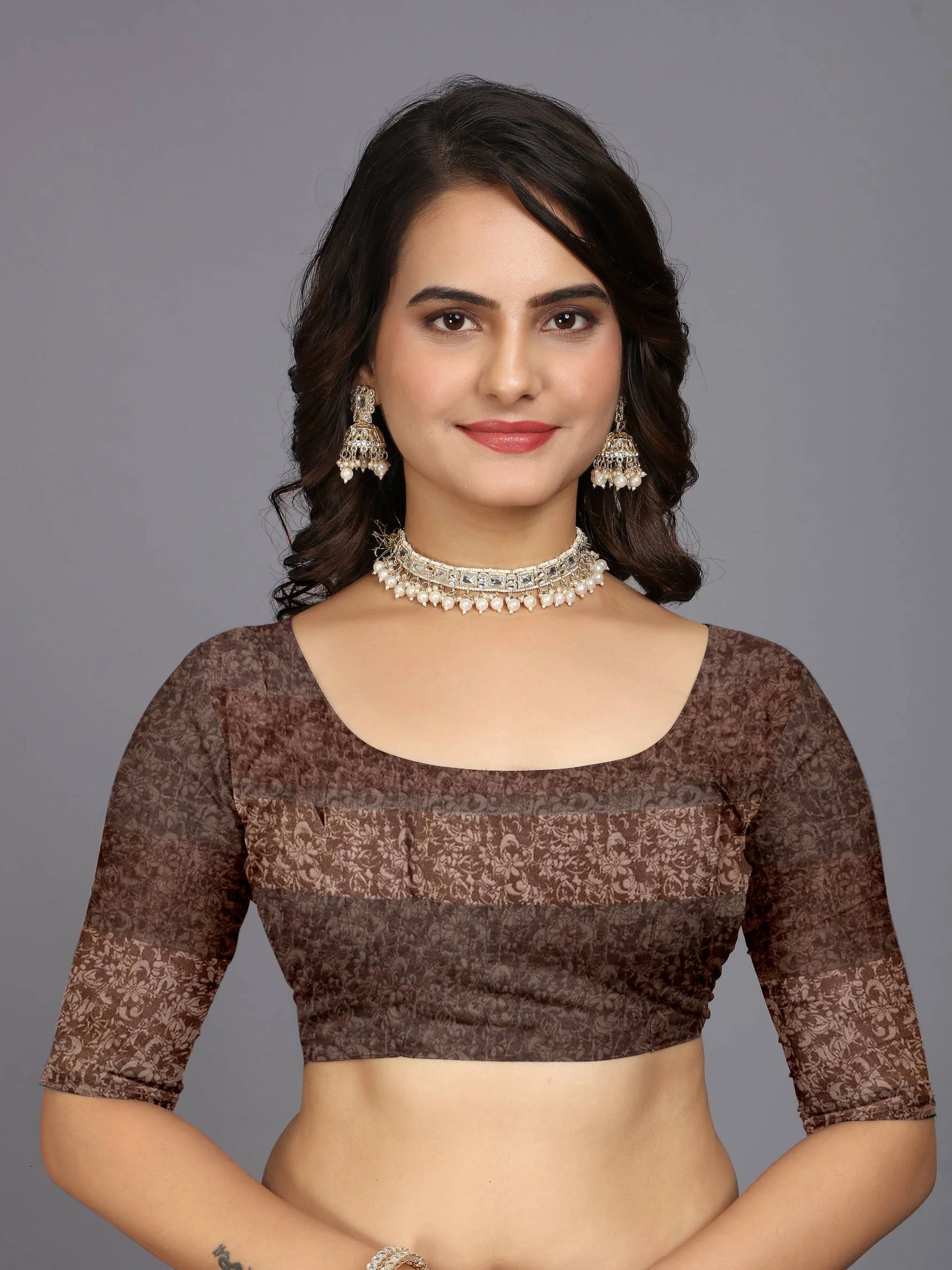 Brown Ethnic Motifs Printed Chiffon Saree