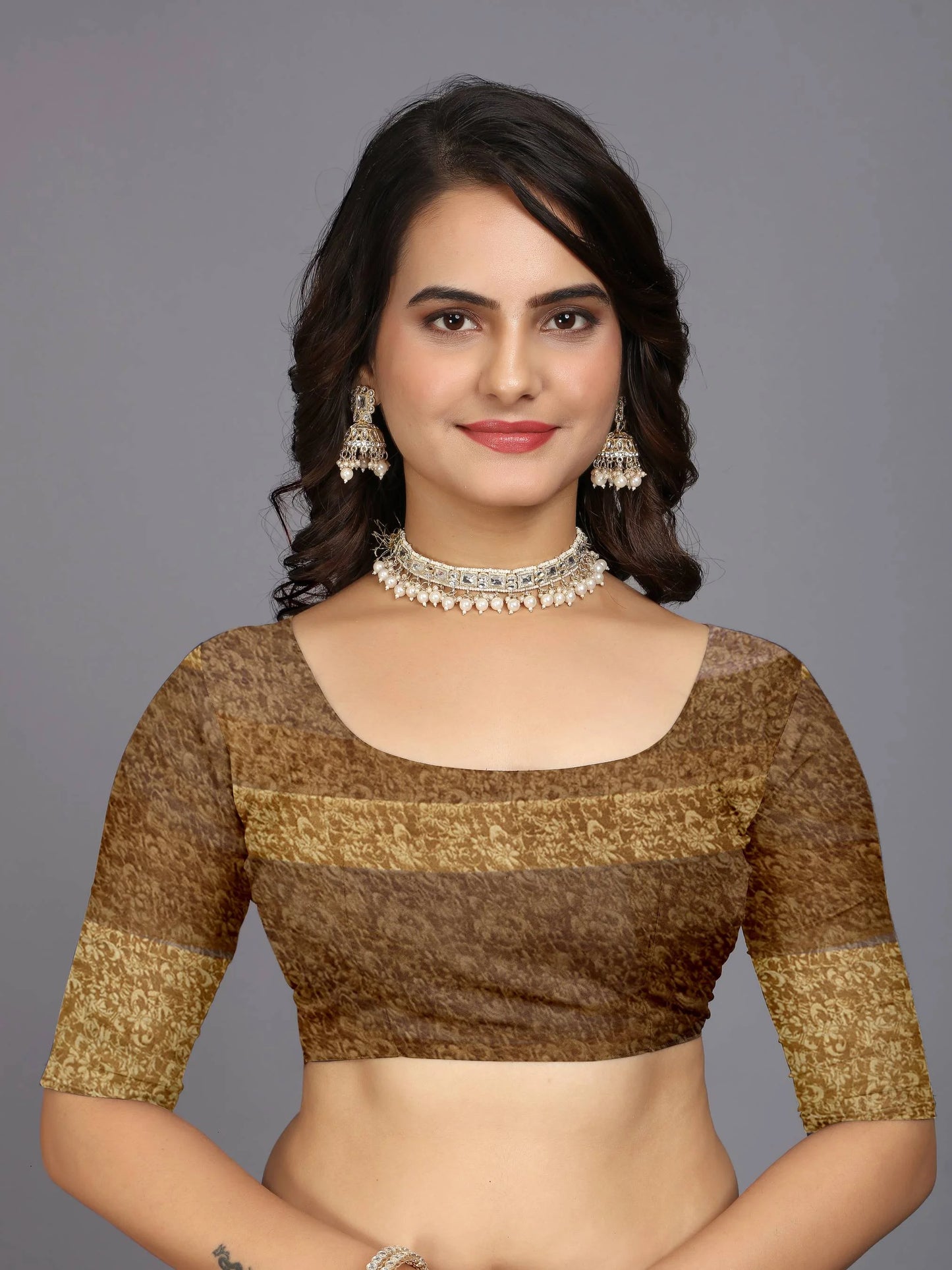 Beige Ethnic Motifs Printed Chiffon Saree
