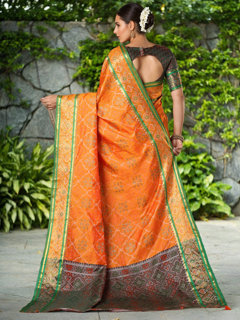 Silk Patola Weaving Orange Saree For Any Special Occasion