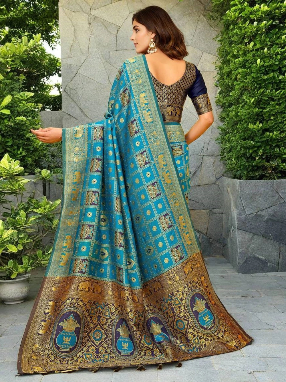 Teal Blue Paithani Silk Saree For Women - Rheycart