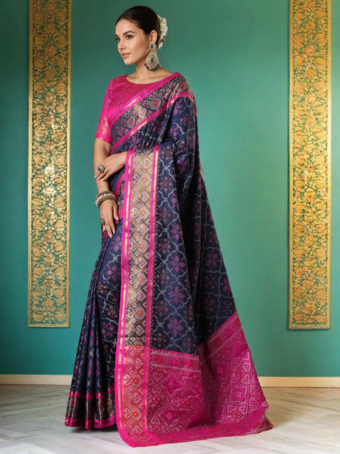 Elegant Purple Patola Style Silk Saree