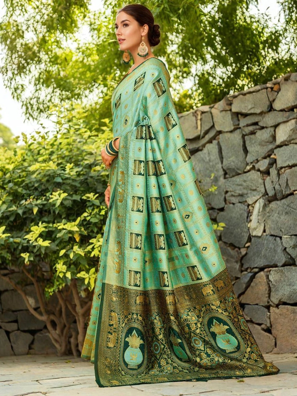 Heavy Paithani Mint Green Silk Saree - Rheycart