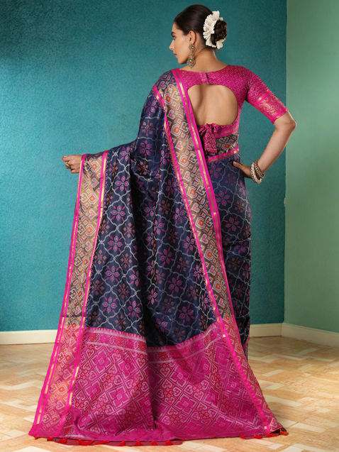 Elegant Purple Patola Style Silk Saree