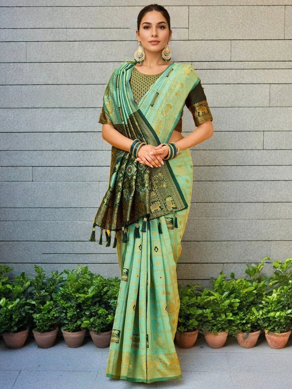 Heavy Paithani Mint Green Silk Saree - Rheycart