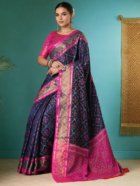 Elegant Purple Patola Style Silk Saree