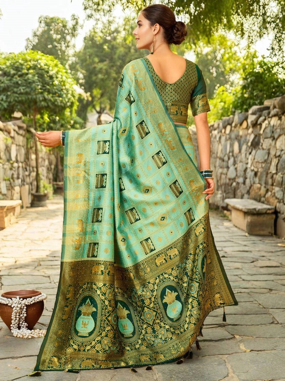 Heavy Paithani Mint Green Silk Saree - Rheycart
