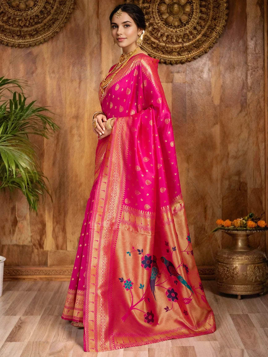 Rani Color Silk Blend Paithani Saree - Rheycart