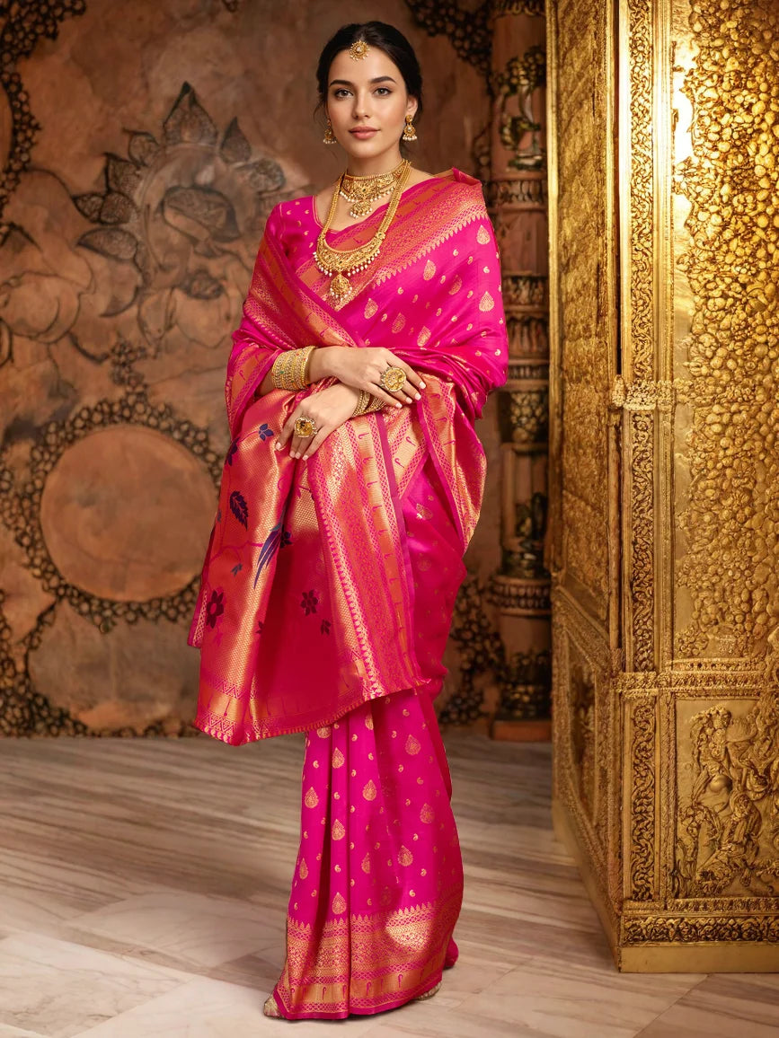 Rani Color Silk Blend Paithani Saree - Rheycart