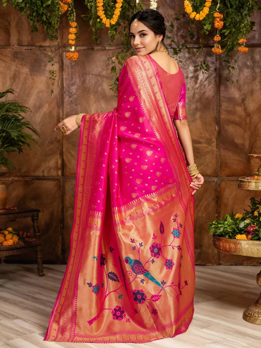Rani Color Silk Blend Paithani Saree - Rheycart