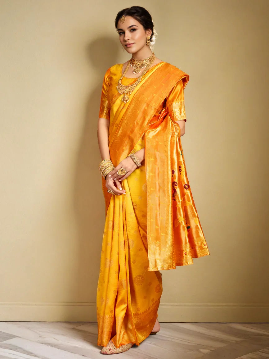 Exquisite Peacock Motif Paithani Orange Silk Saree - Rheycart