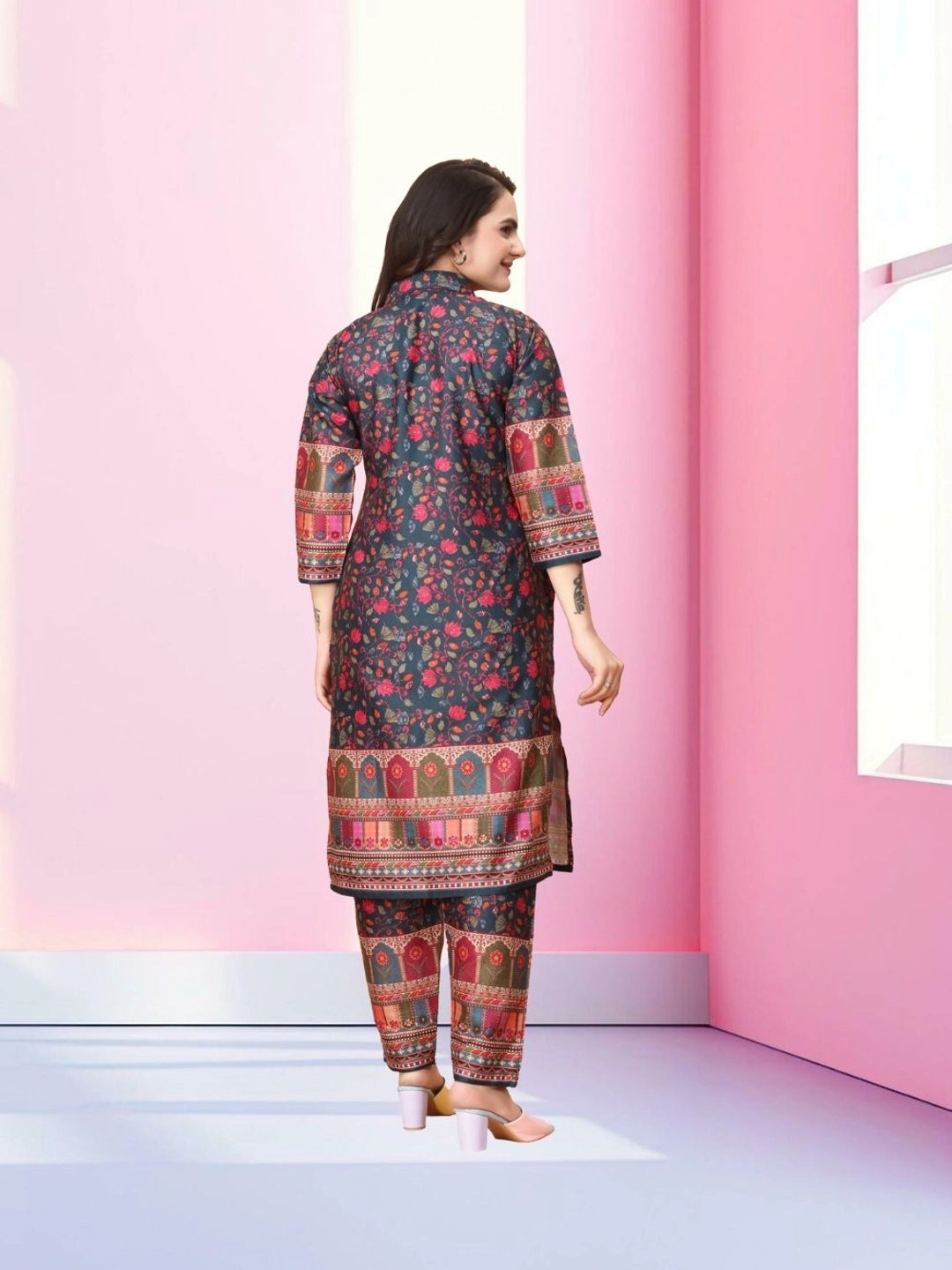 Rusty Red Floral Pattern Cotton Rayon Co-ord Set - Rheycart