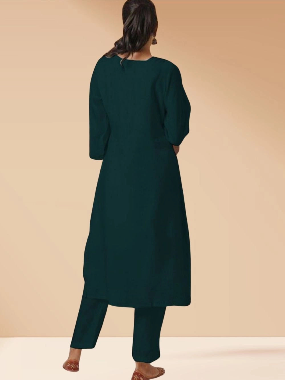 Dark Green PV Chanderi Silk Kurti Set For Women - Rheycart