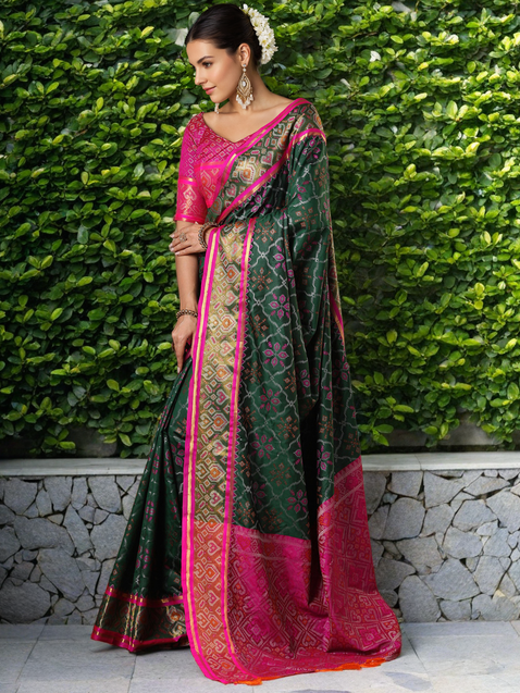 Green Patola Weaving Silk Saree For Women