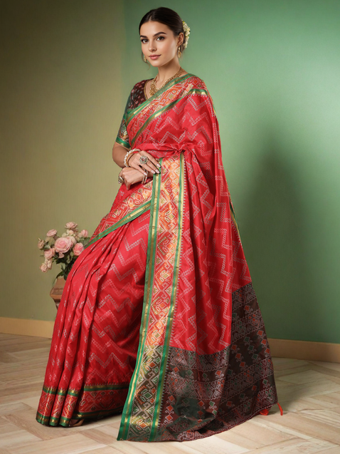 Patola Zigzag Weaving Red Silk Saree