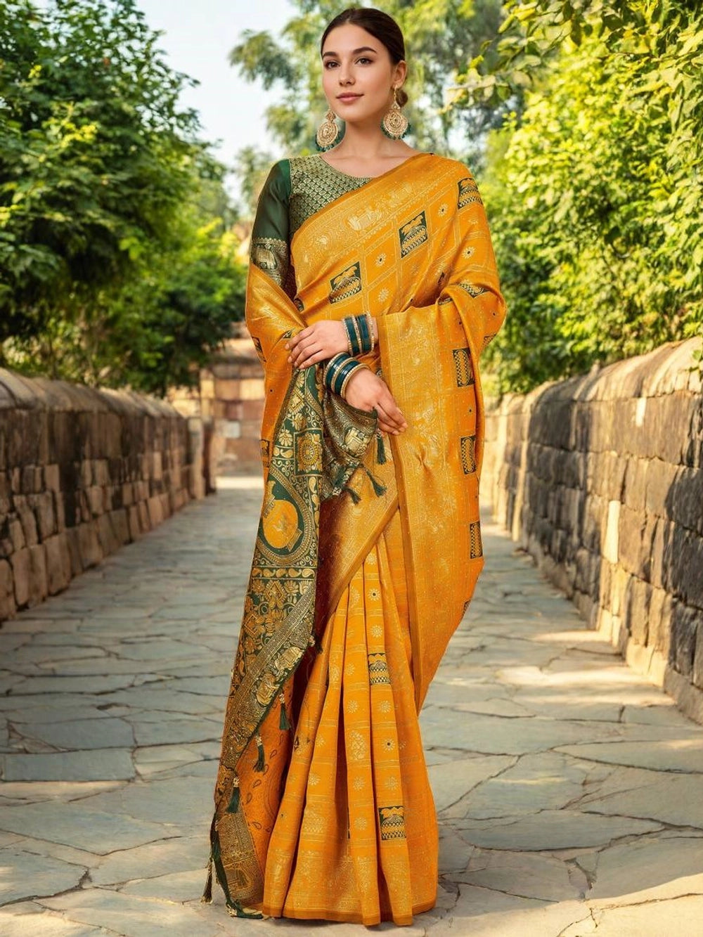 Woven Silk Mustard Paithani Saree - Rheycart