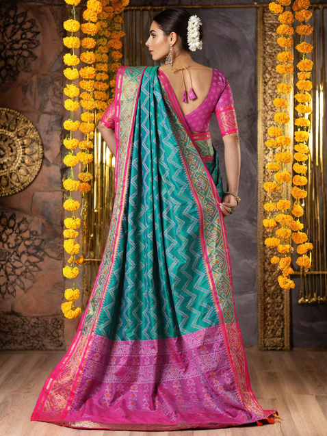 Turquoise Blue Patola Woven Silk Saree