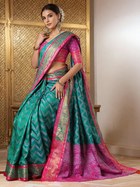 Turquoise Blue Patola Woven Silk Saree