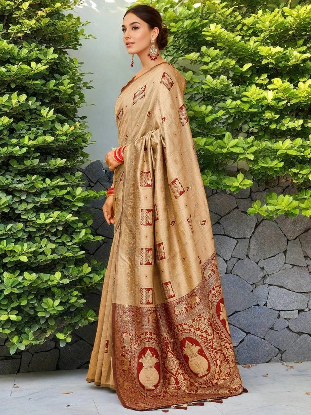 Beige Paithani Zari Weaving Work Saree - Rheycart