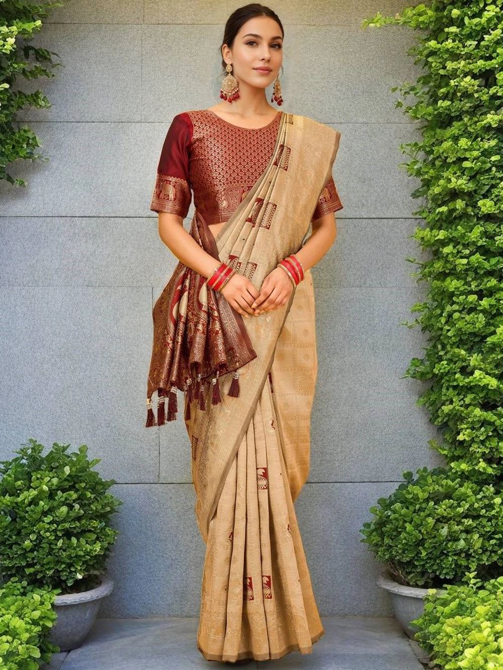 Beige Paithani Zari Weaving Work Saree - Rheycart