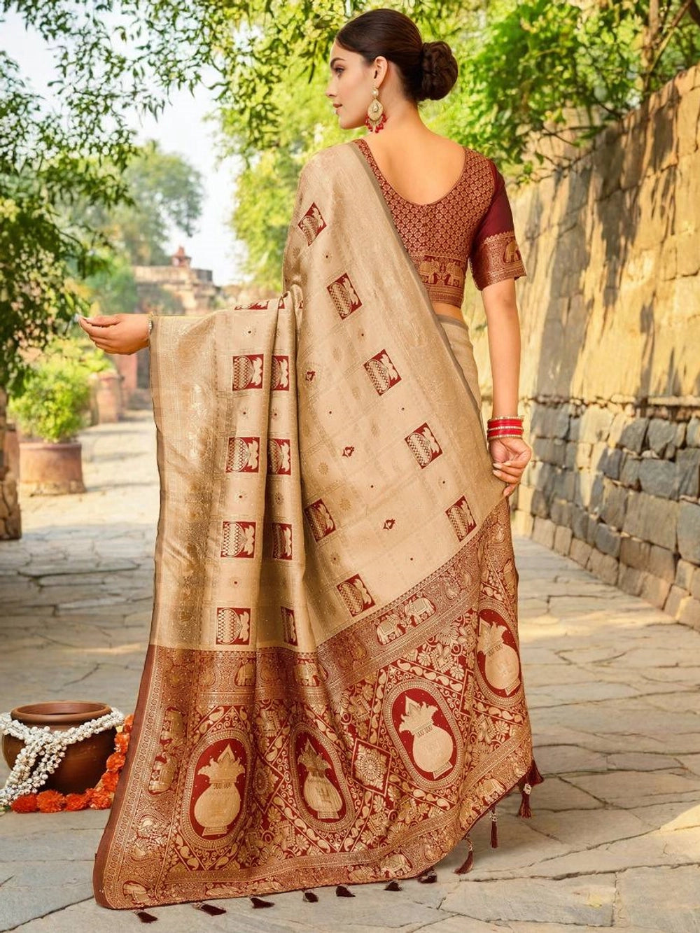 Beige Paithani Zari Weaving Work Saree - Rheycart