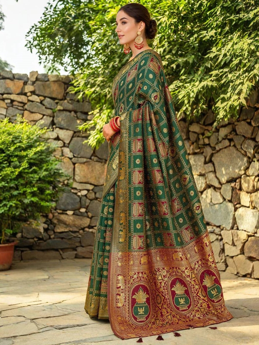 Heavy Paithani Dark Green Silk Saree - Rheycart