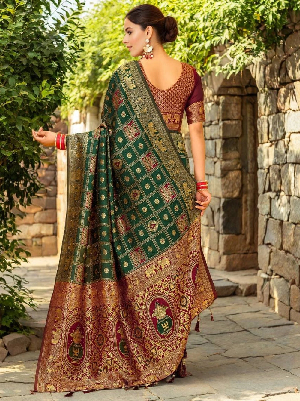 Heavy Paithani Dark Green Silk Saree - Rheycart