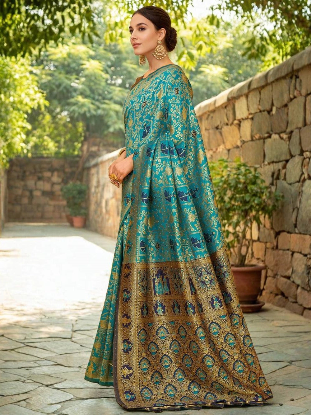 Teal Green Woven Paithani Silk Saree - Rheycart
