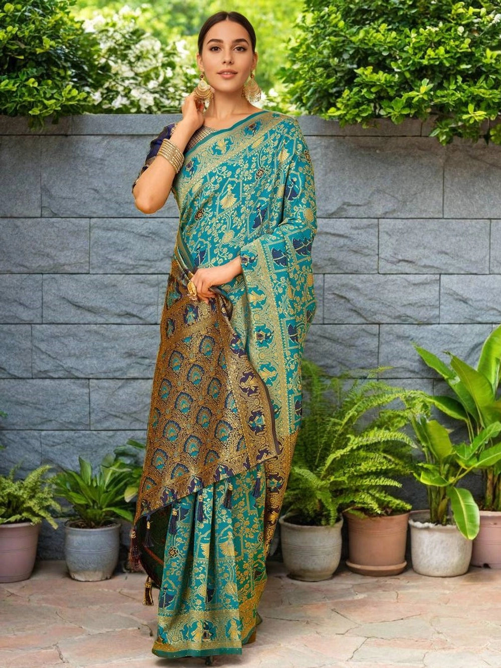 Teal Green Woven Paithani Silk Saree - Rheycart