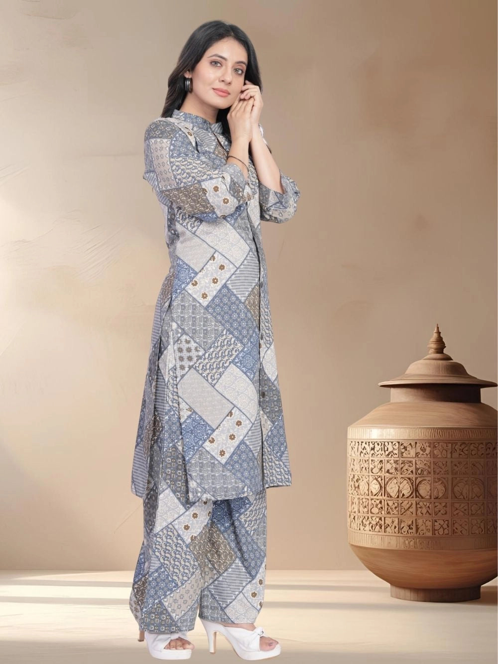 Grey Muslin Cotton Women's Wear Kurti Set - Rheycart