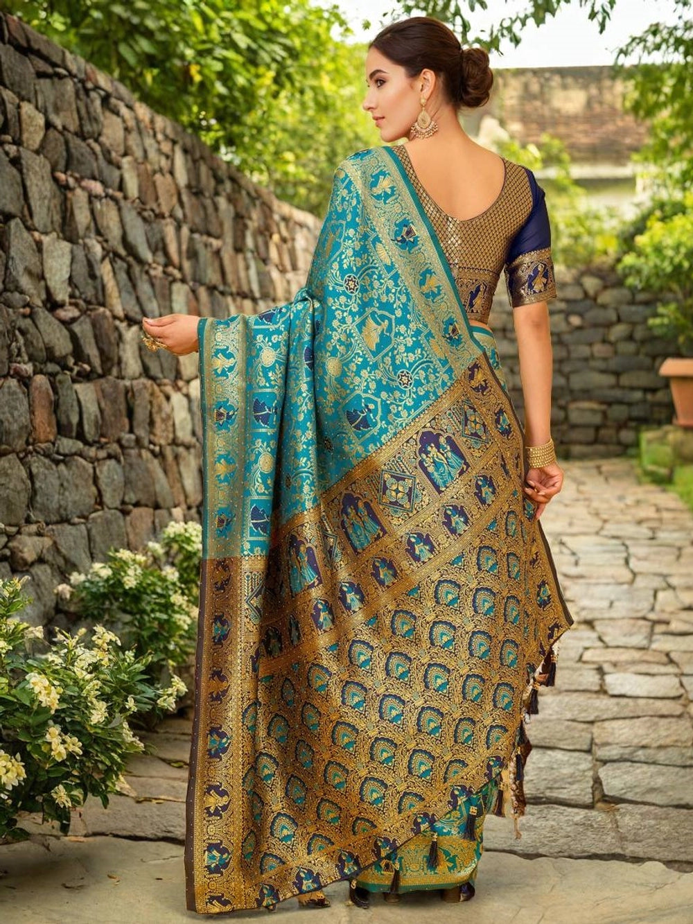Teal Green Woven Paithani Silk Saree - Rheycart