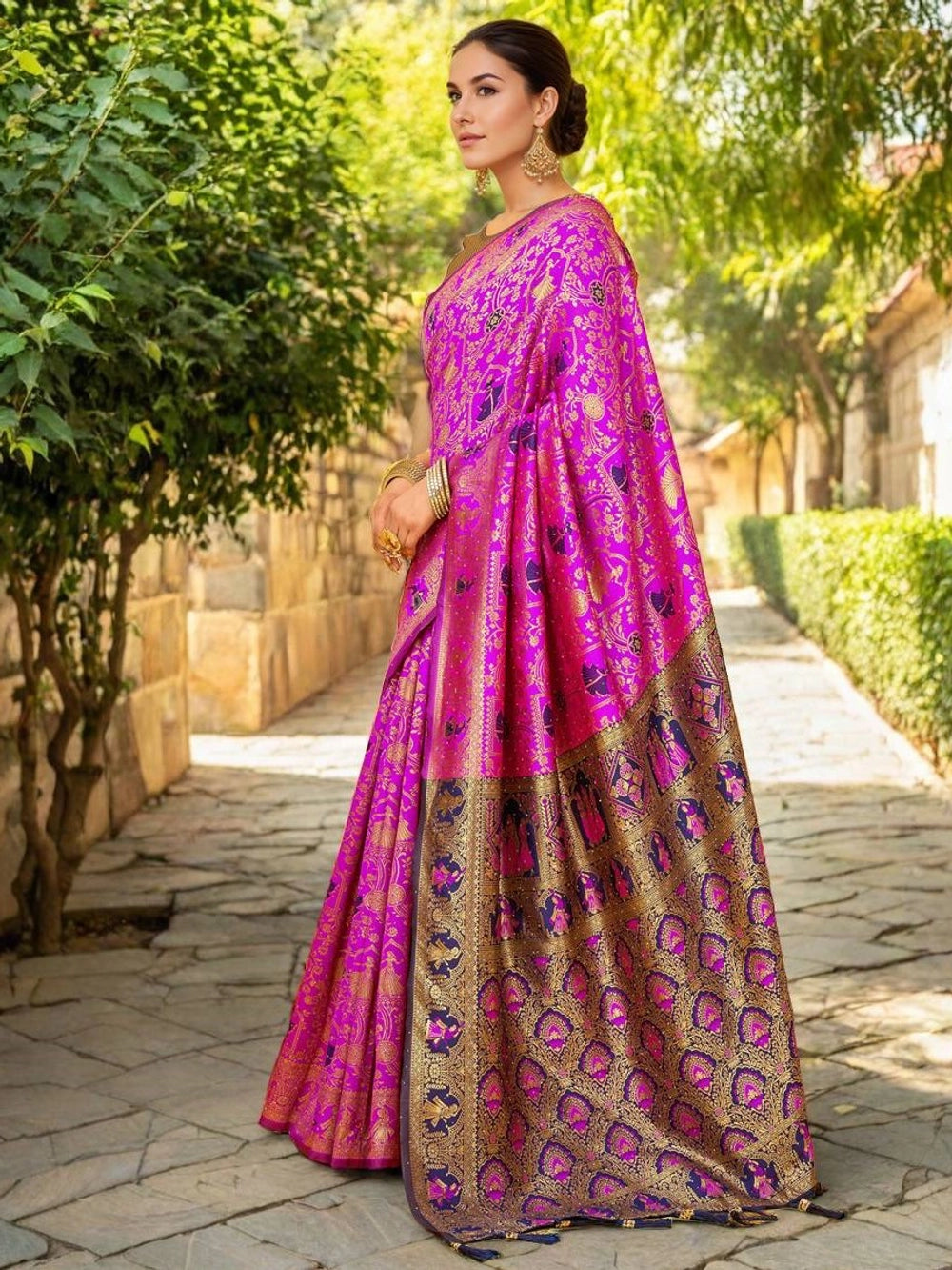 Rani Silk Woven Saree With Unstitched Blouse - Rheycart