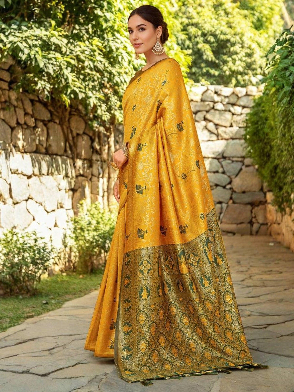 Yellow Banarasi Silk Saree For Women - Rheycart