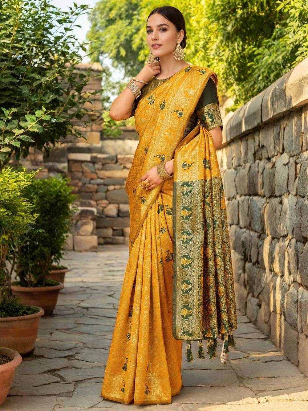 Yellow Banarasi Silk Saree For Women - Rheycart