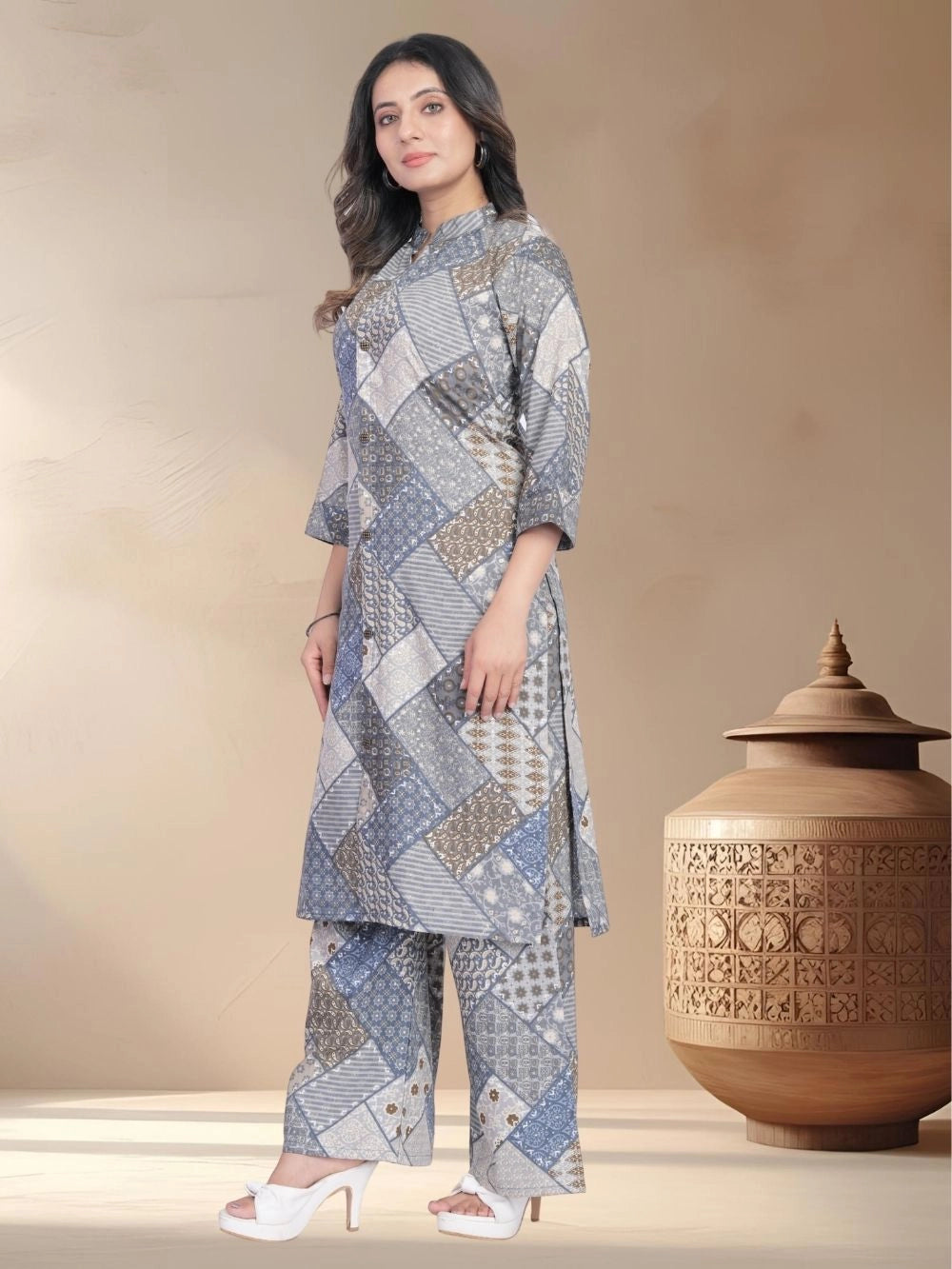 Grey Muslin Cotton Women's Wear Kurti Set - Rheycart