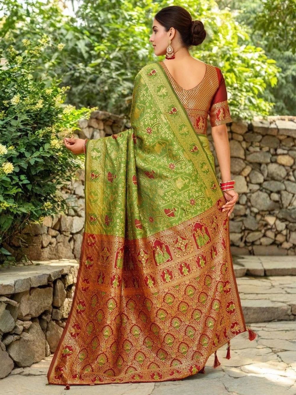 Parrot Green Woven Silk Saree For Women - Rheycart