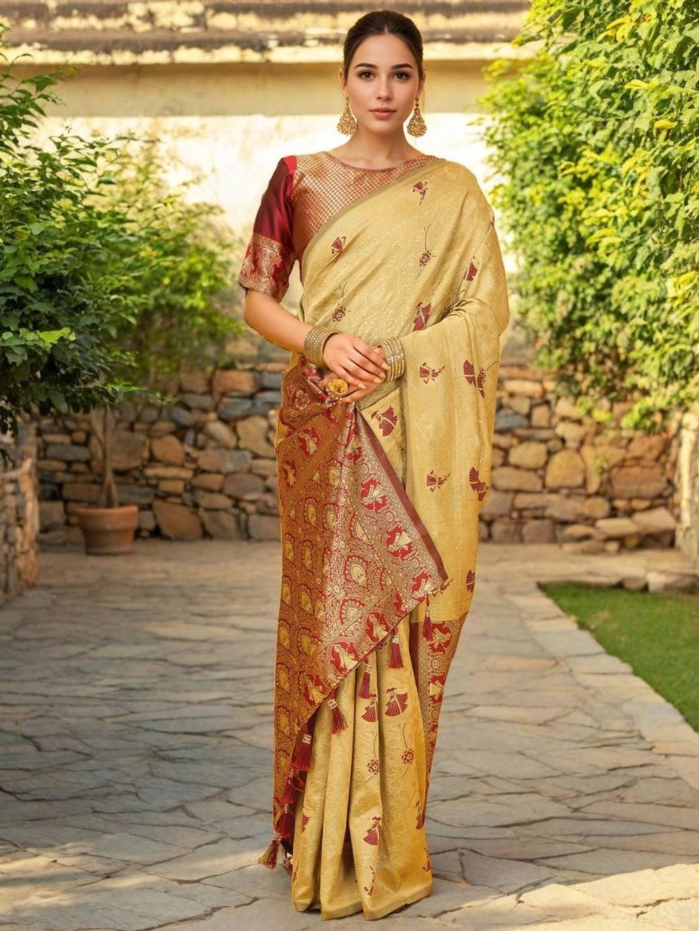 Heavy Banarasi Golden Silk Saree For Women - Rheycart