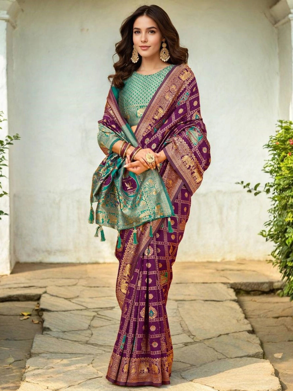 Magenta Woven Silk Saree For Women - Rheycart