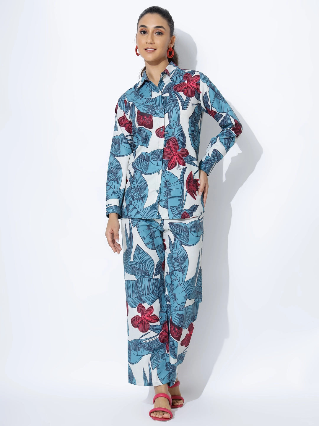 Blue Floral Printed Cotton Rayon Co-ord Set - Rheycart