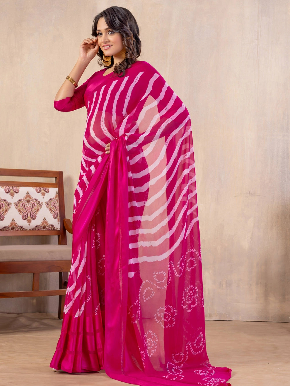 Pink Georgette Printed Saree For Casual Wear